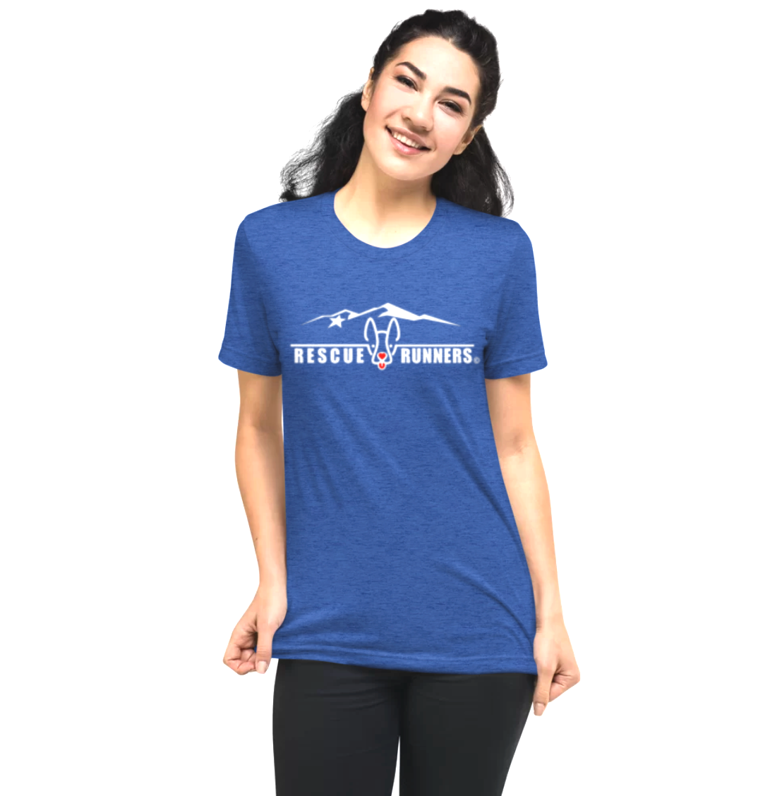 Rescue Runners Logo T Shirt Heather Blue On Model 1